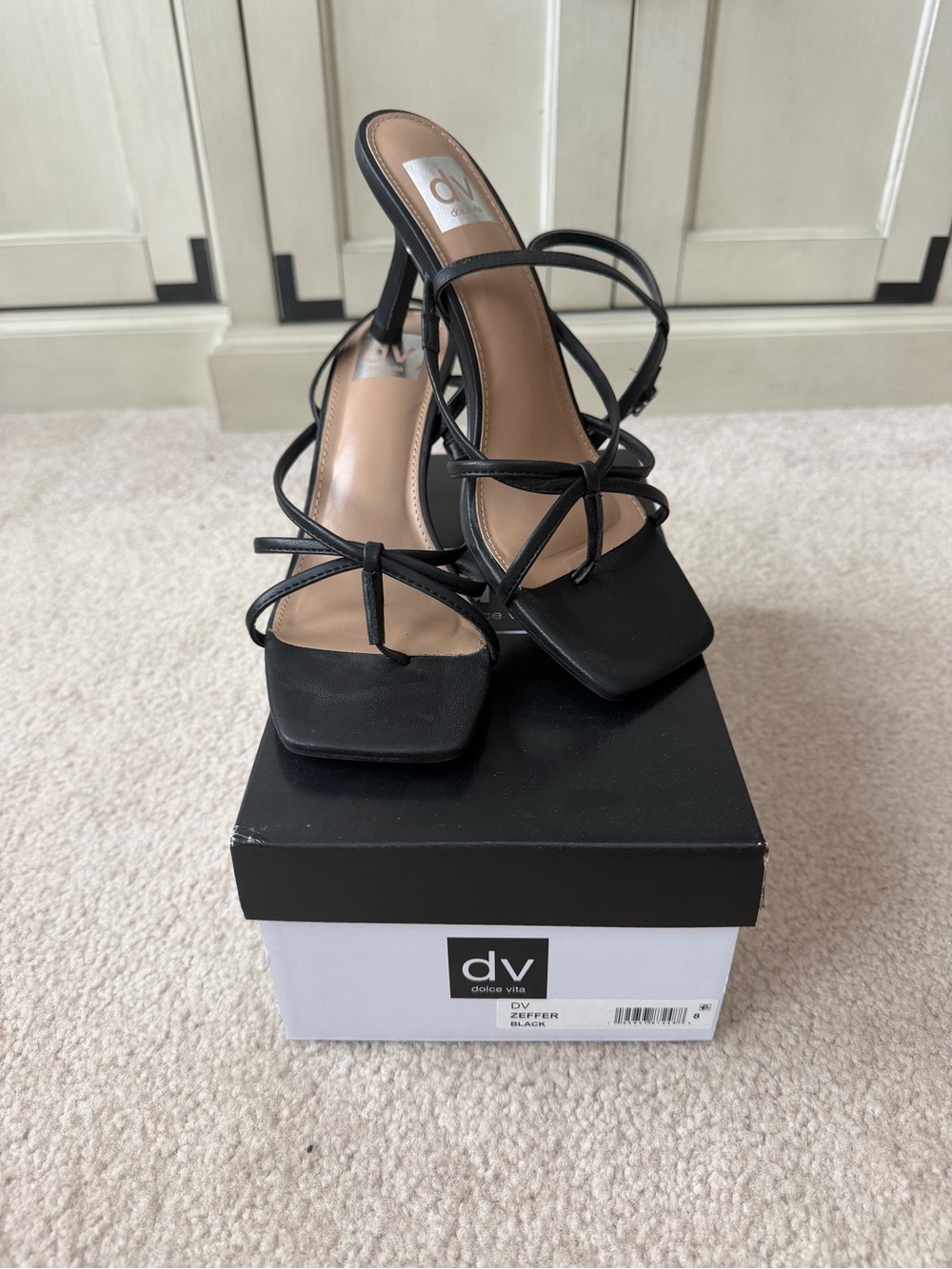 Dolce Vita Black Strappy Square-Toe Heeled Sandals